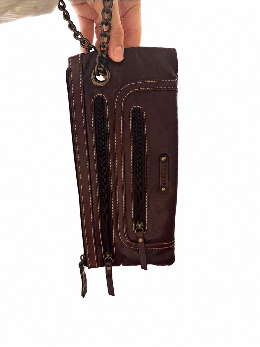 #y2k Real Leather Wristlet Clutch - Burgundy - Picture 3 of 3